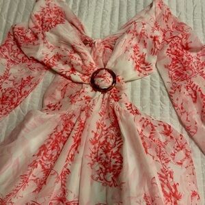 Floral Red & White Belted Maxi Dress